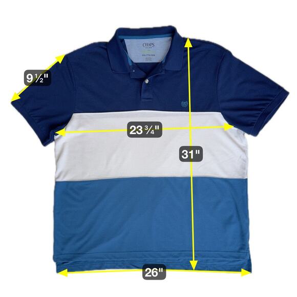 Chaps Colorblock Polo Shirt Men's XXL 2XL Blue White Classic Fit Casual Everyday - Picture 5 of 9